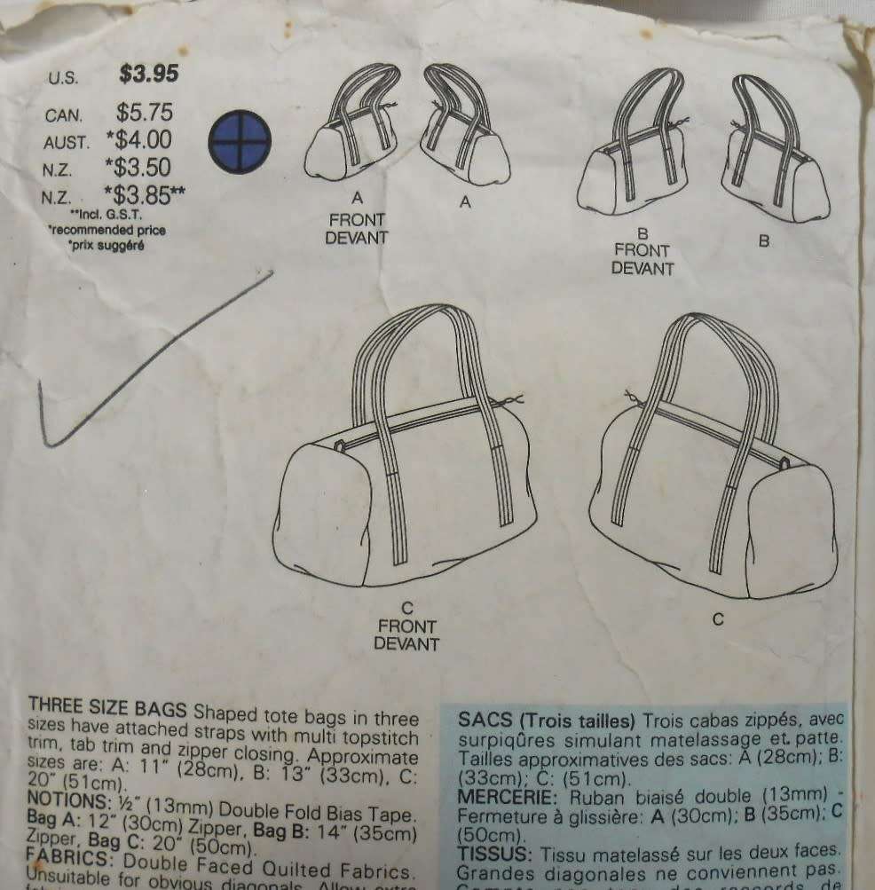 BUTTERICK 4105 THREE DIFFERENT SIZE HOLDALL BAGS ONE SIZE COMPLETE