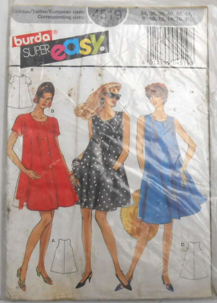 BURDA 4519 FLARED DRESS SIZE 8-18 COMPLETE-UNCUT-F/FOLDED