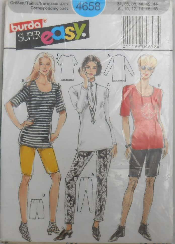 BURDA 4658 T-SHIRT/TOP-LEGGINGS SIZE 8-18 COMPLETE