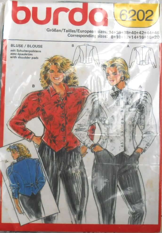BURDA 6202 LADIES BLOUSE SIZE 8-20 COMPLETE