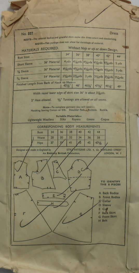 V/VINTAGE STYLE 327 - FRONT BUTTON BODICE DRESS - SIZE 38 COMPLETE-ZIPLOC