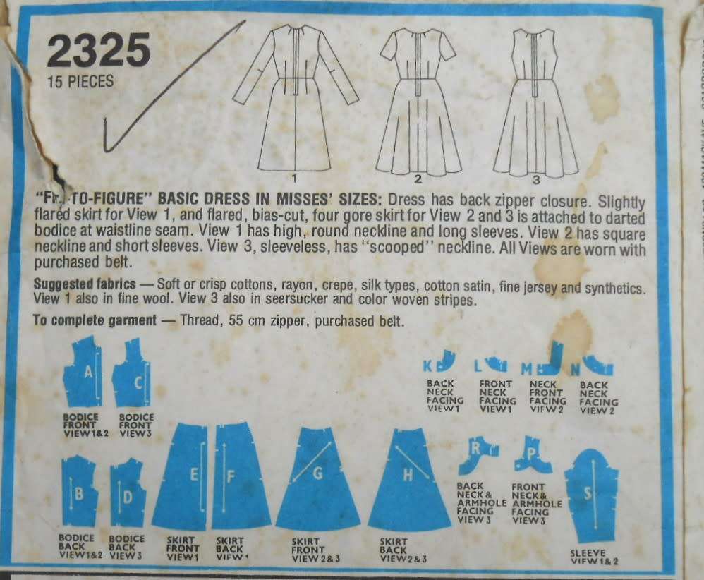 STYLE 2325 BASIC DRESS SIZE 16 BUST 97 CM COMPLETE