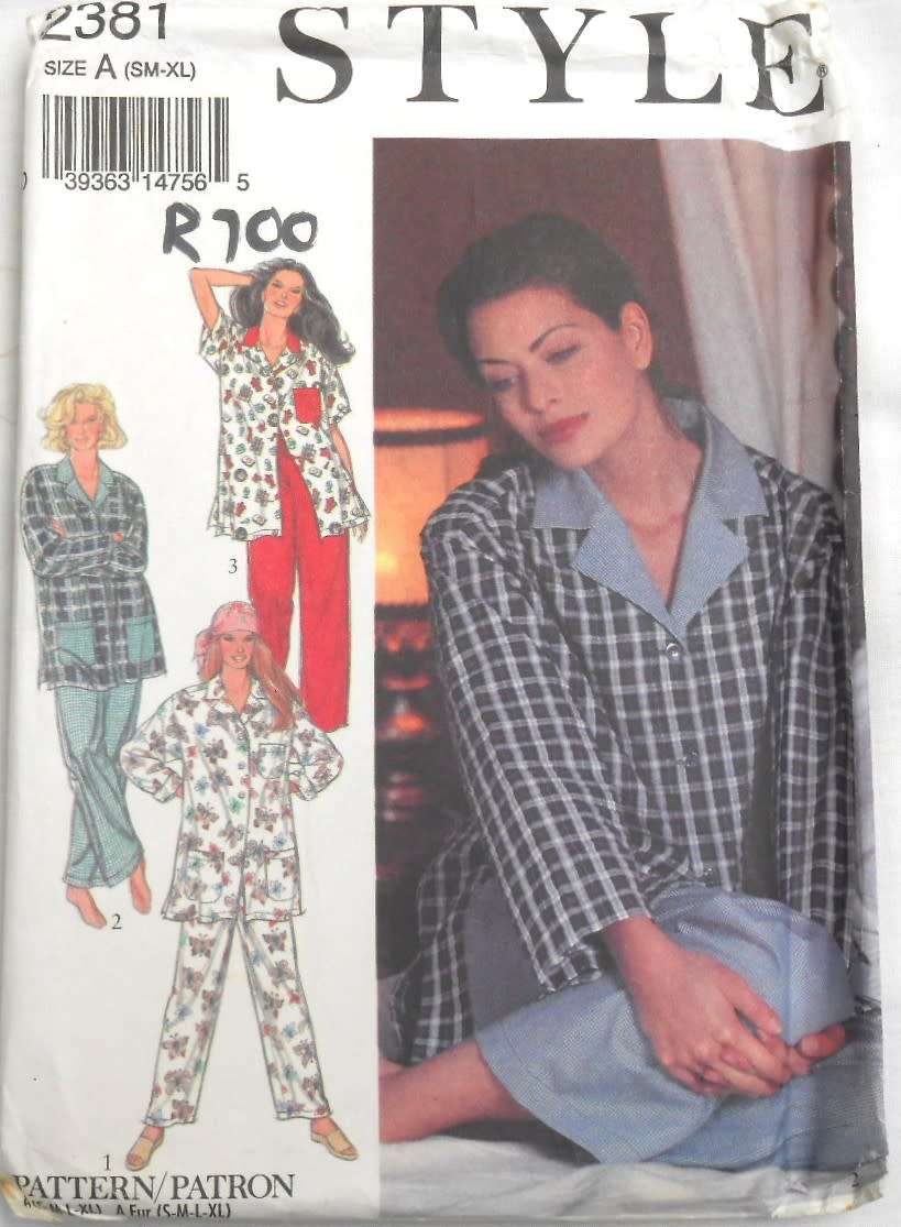 STYLE 2381 LONG & SHORT SLEEVE PJS  SIZES-XXL(8-22)  COMPLETE-UNCUT-F/FOLDED