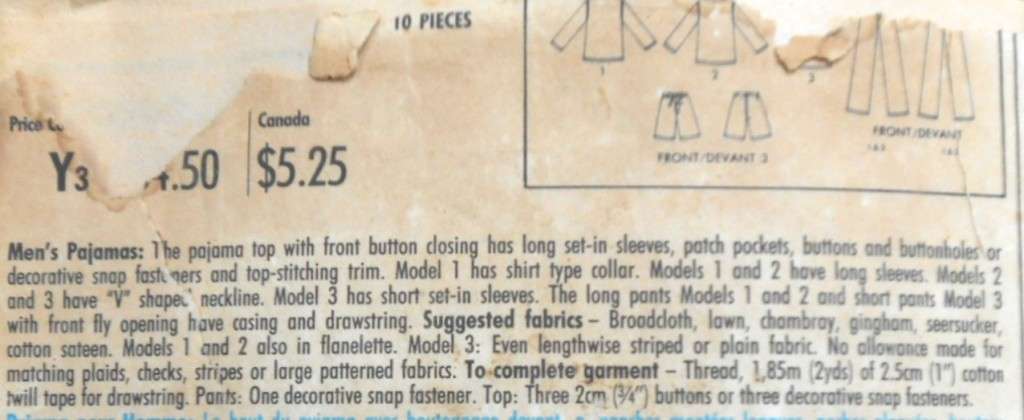 STYLE 4931 MENS PJS  SIZE MEDIUM 38-40 COMPLETE-ZIPLOC