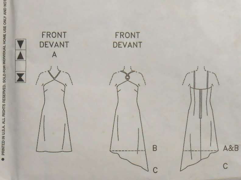 VOGUE V7874 UNLINED DRESS-SLIGHTLY FLARED FITTED-STRAP--SHAPED HEM  SIZE 12-14-16 COMPLETE-CUT TO 16