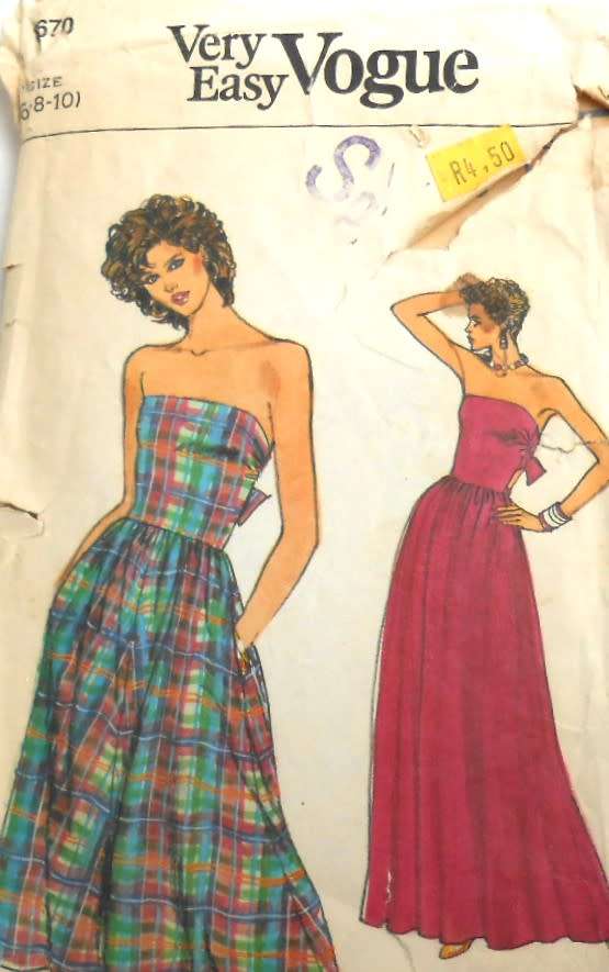 VOGUE 8670 STRAPLESS-BODICE LINED DRESS SIZE 6-8-10 COMPLETE-CUT TO 10