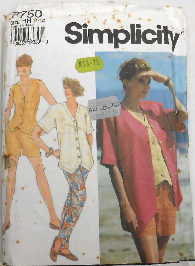 SIMPLICITY 7750 PANTS-SHORTS-VEST/TOP-OVER SHIRT SIZE 6-12 COMPLETE