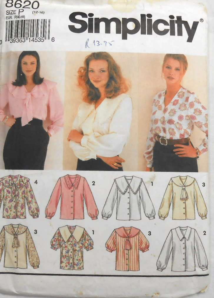 SIMPLICITY 8620 FRONT BUTTON BLOUSES SIZE 12-16- COMPLETE