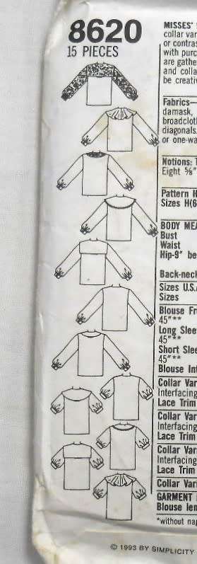 SIMPLICITY 8620 FRONT BUTTON BLOUSES SIZE 12-16- COMPLETE