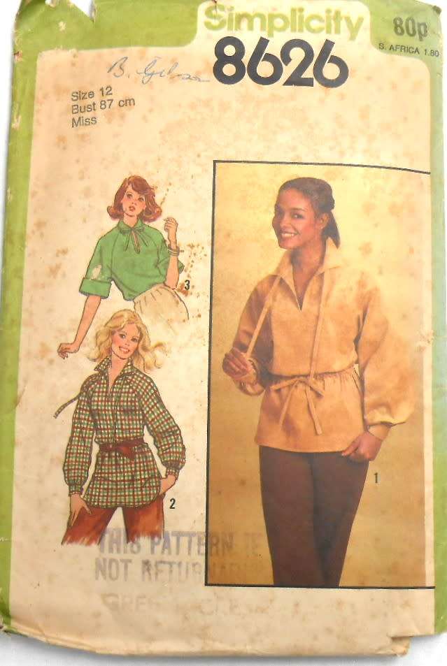 SIMPLICITY 8626 PULLOVER TUNIC OR TOP SIZE 12 BUST 87 CM SEE LISTING