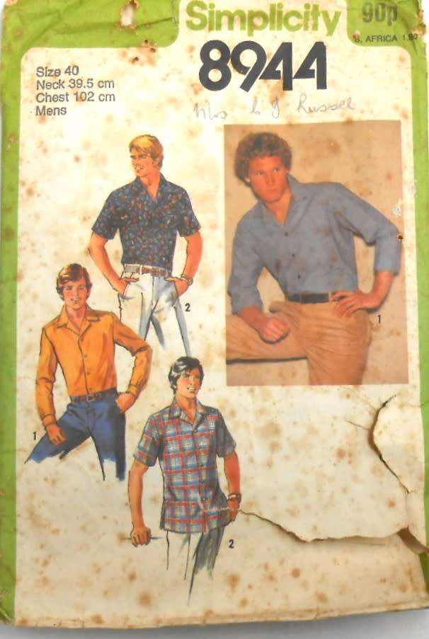 SIMPLICITY 8944 MEN`S SHIRT SIZE 40 COMPLETE-NO SEWING INSTRUCTIONS SUPPLIED-ZIPLOC