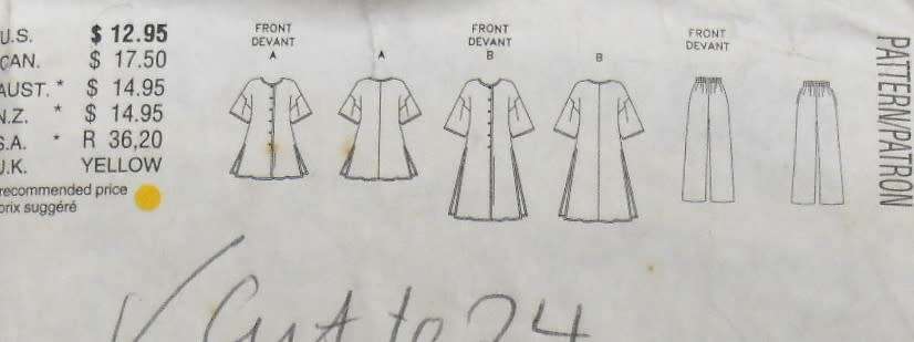 BUTTERICK 3090 VERY LOOSE FITTING A-LINE TUNIC-STRAIGHT LEG PANTS SIZE 20-22-24 COMPLETE-CUT TO 24