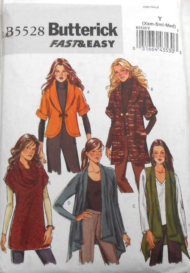 BUTTERICK B5528 CARDIGAN-TUNIC-NECK RING SIZE XS-S-M (4-14) COMPLETE-PART CUT