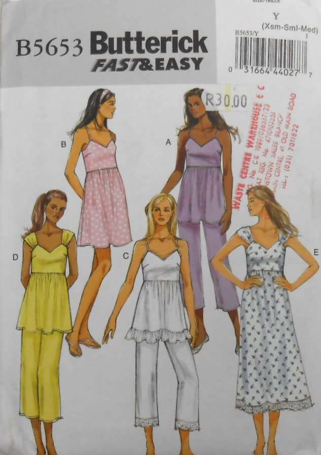 BUTTERICK B5653 TOP-DRESS-PANTS SIZE XS-S-N (4-14) COMPLETE-UNCUT-F/FOLDED