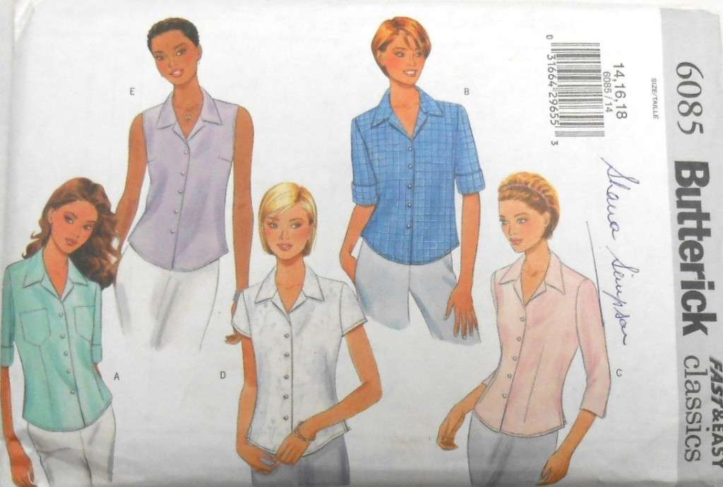 BUTTERICK 6085 SET OF SHIRTS SIZE 14-16-18 COMPLETE-CUT TO 18