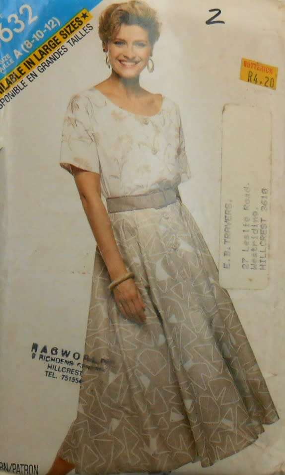 BUTTERICK 5632 TOP & SKIRT SIZE 8-10-12 COMPLETE