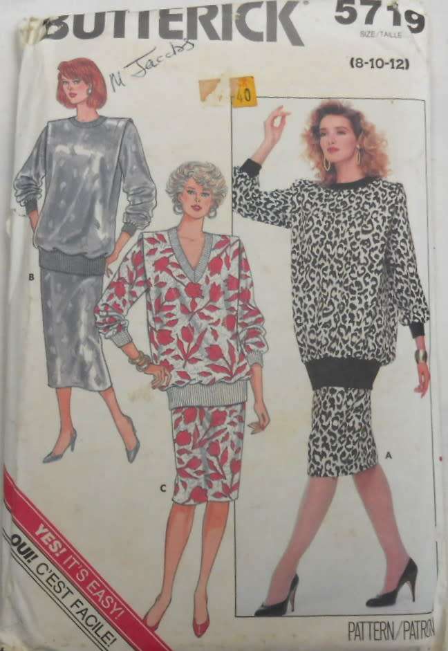 BUTTERICK 5719 TOP & SKIRT SIZE 8-10-12-COMPLETE -CUT TO SIZE 12