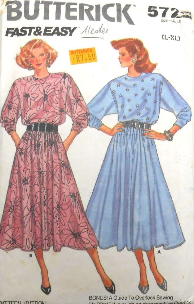 BUTTERICK 5722 DRESS WITH FLARED SKIRT SIZE L-XL (16-22) COMPLETE -CUT TO SIZE XL