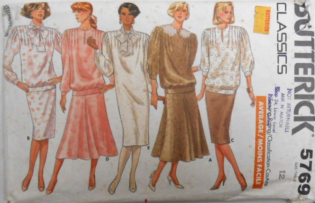 BUTTERICK 5769 DRESS-TOP-SKIRT SIZE 12 COMPLETE