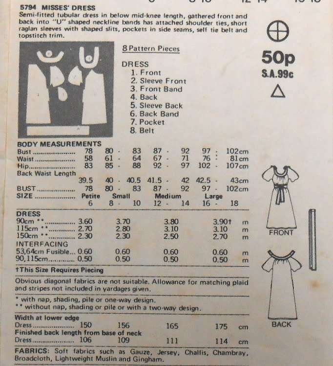 BUTTERICK 5794 SEMI FITTED TUBULAR DRESS SIZE PETITE 6 COMPLETE