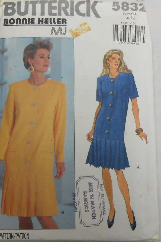 BUTTERICK 5832 LOOSE FITTING DRESS  SIZE 10-12 COMPLETE-CUT TO 12