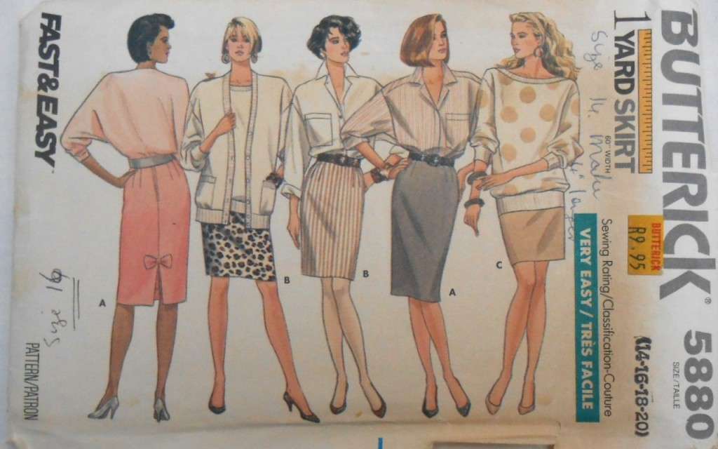 BUTTERICK 5880 SET OF SKIRTS SIZE 14-16-18-20  COMPLETE-CUT TO 14