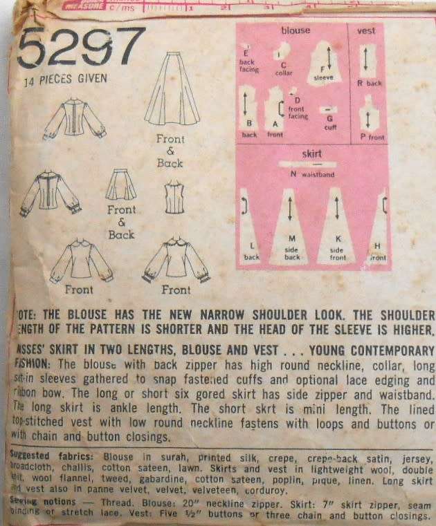 SIMPLICITY 5297 SKIRT-BLOUSE-WAISTCOAT SIZE 12 BUST 34-COMPLETE