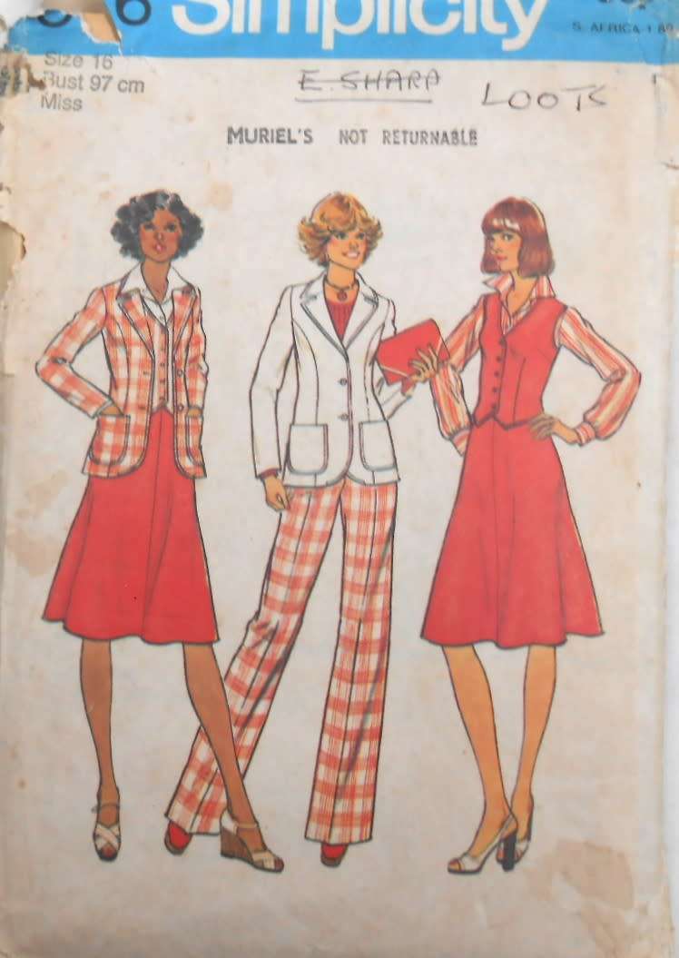 SIMPLICITY 7376 UNLINED JACKET-WAISTCOAT-SKIRT-PANTS SIZE 16 BUST 97 CM COMPLETE-ZIPLOC