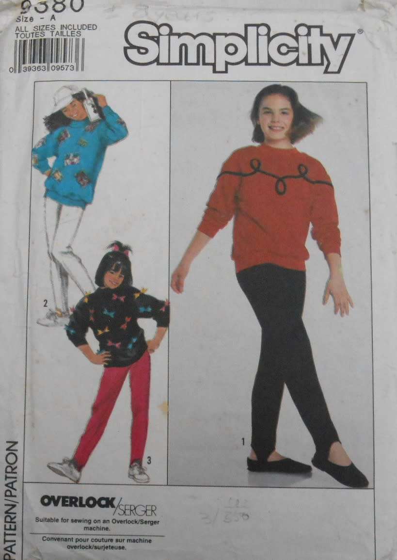 SIMPLICITY 8380 GIRLS KNIT PULL ON PANTS--PULLOVER TOP  SMALL7 YEARS COMPLETE