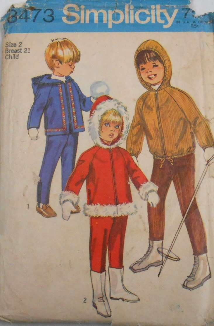 VINTAGE SIMPLICITY 8473 TODDLERS HOODED JACKET-OVER PANTS  SIZE 2 YEARS CHEST 21-COMPLETE-ZIPLOC