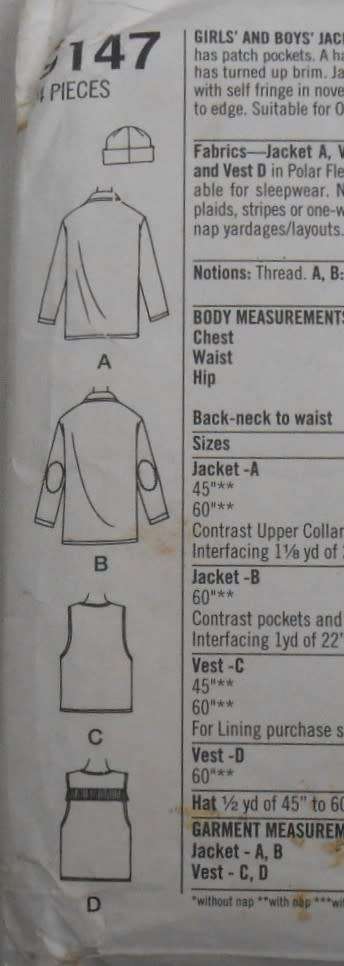 SIMPLICITY 9147 BOYS &GIRLS JACKET-WAISTCOAT-HAT- SIZE 7-8-10 YEARS SEE LISTING-CUT TO SIZE 10