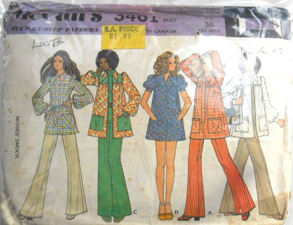 VINTAGE McCALLS 3461 SMOCK SIZE 12 BUST 34 COMPLETE-PART CUT-ZIPLOC