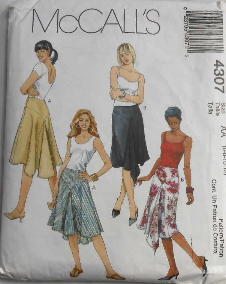 McCALLS 4307 HANDKERCHIEF SKIRT SIZE6-8-10-12 COMPLETE-CUT TO SIZE 12
