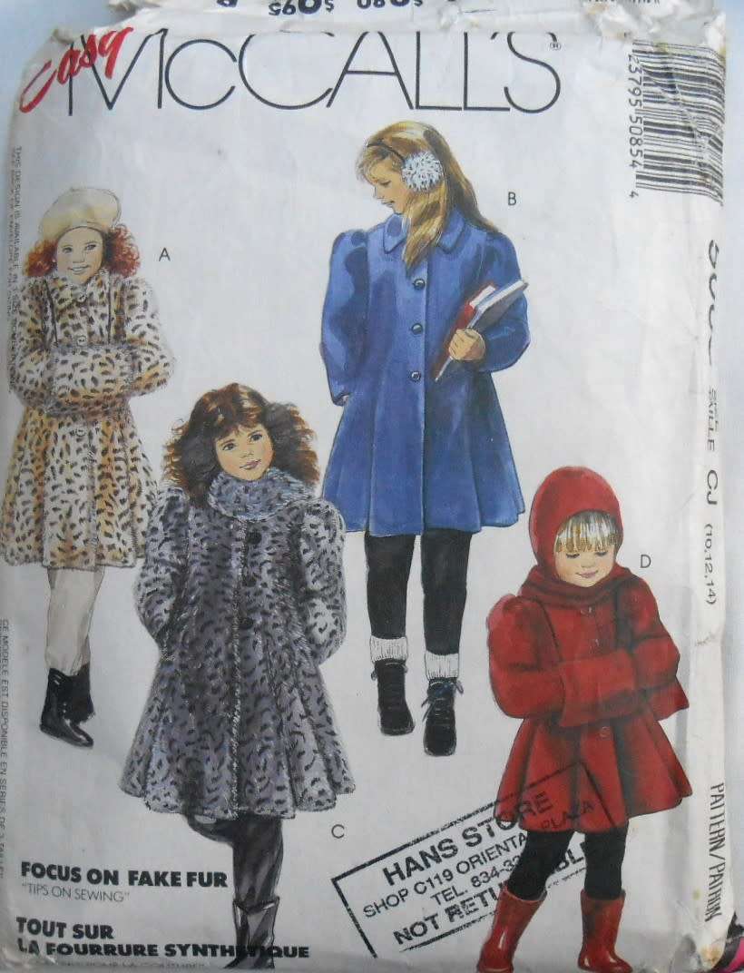 McCALLS 5085 GIRLS LINED COAT-HOODED SCARF-MUFF SIZE 10-12-14 YEARS COMPLETE-CUT TO 14