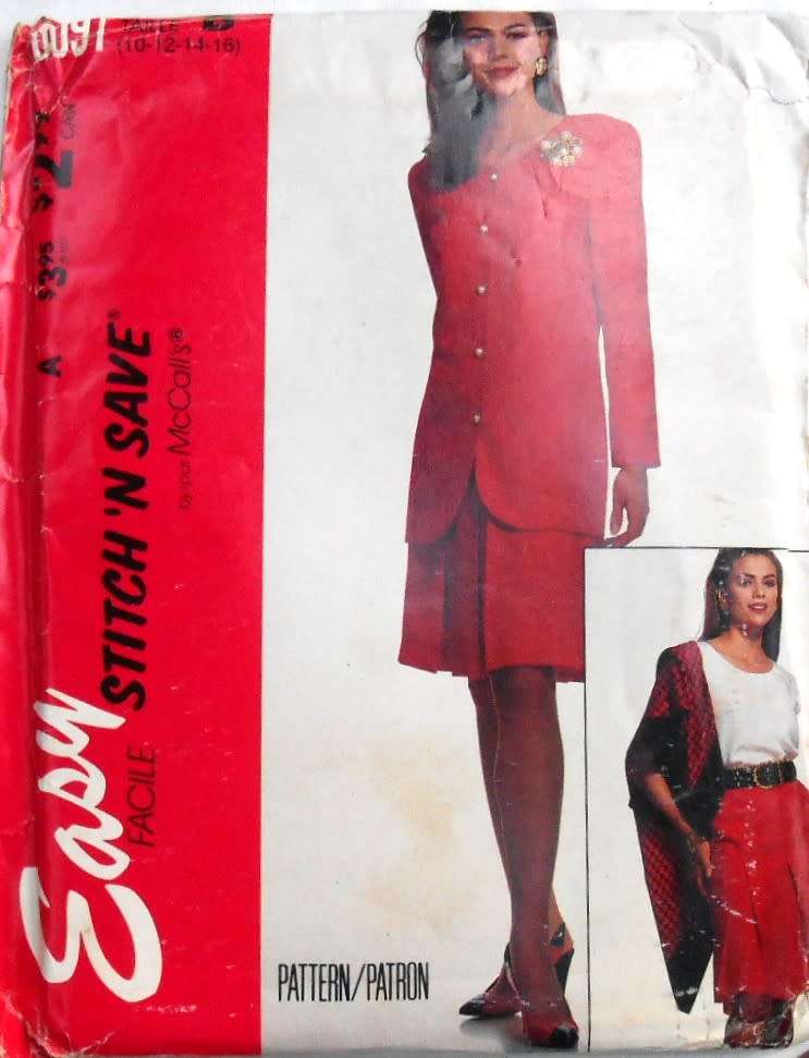 McCALLS 6091 UNLINED JACKET-TOP-SKIRT SIZE 10-12-14-16 -COMPLETE-UNCUT-F/FOLDED