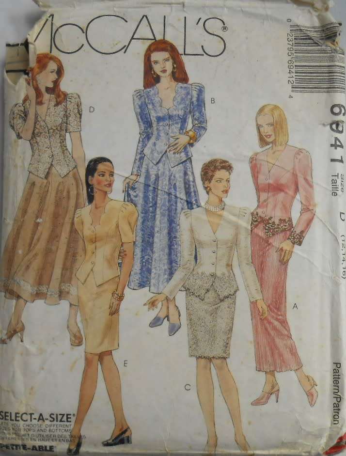 McCALLS 6941 UNLINED JACKET & SKIRT SIZE 12-14-16 COMPLETE-CUT TO 16-ZIPLOC