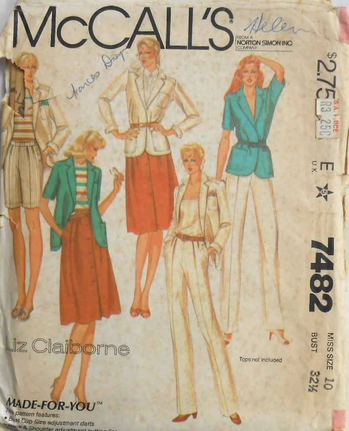 VINTAGE McCALLS 7482 JACKET-SKIRT-PANTS-SHORTS SIZE 10 BUST 32 1/2 COMPLETE-PART CUT