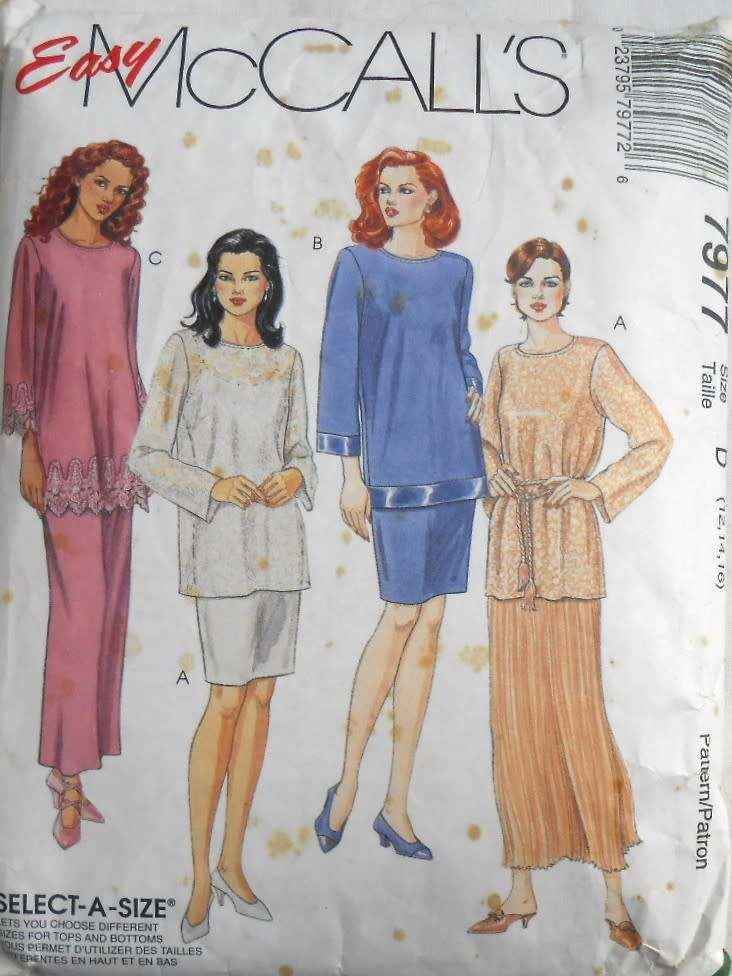 McCALLS 7977 TUNIC-CAMISOLE-PULL ON SKIRTS SIZE 12-14-16 COMPLETE-CUT TO 16