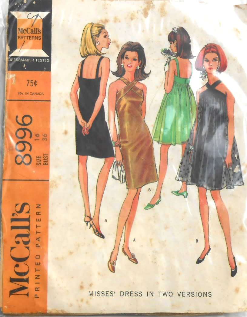 McCALLS 8996 DRESS IN 2 VERSIONS SIZE 16 BUST 36 COMPLETE-UNCUT-F/FOLDED-ZIPLOC