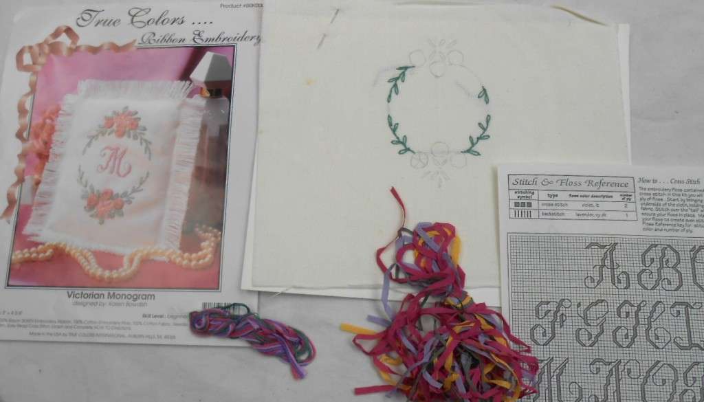 TRUE COLOURS...RIBBON EMBROIDERY-VICTORIAN MONOGRAM - COMPLETE UNUSED EMBROIDERY KIT