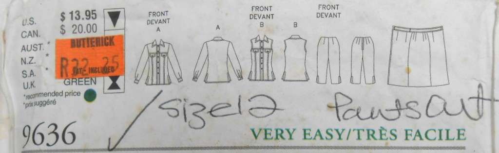 VERY EASY VOGUE PATTERN 9636 TOP-SKIRTS-PANTS-SIZE 8-10-12- COMPLETE-CUT TO SIZE 12-ZIPLOC BAG