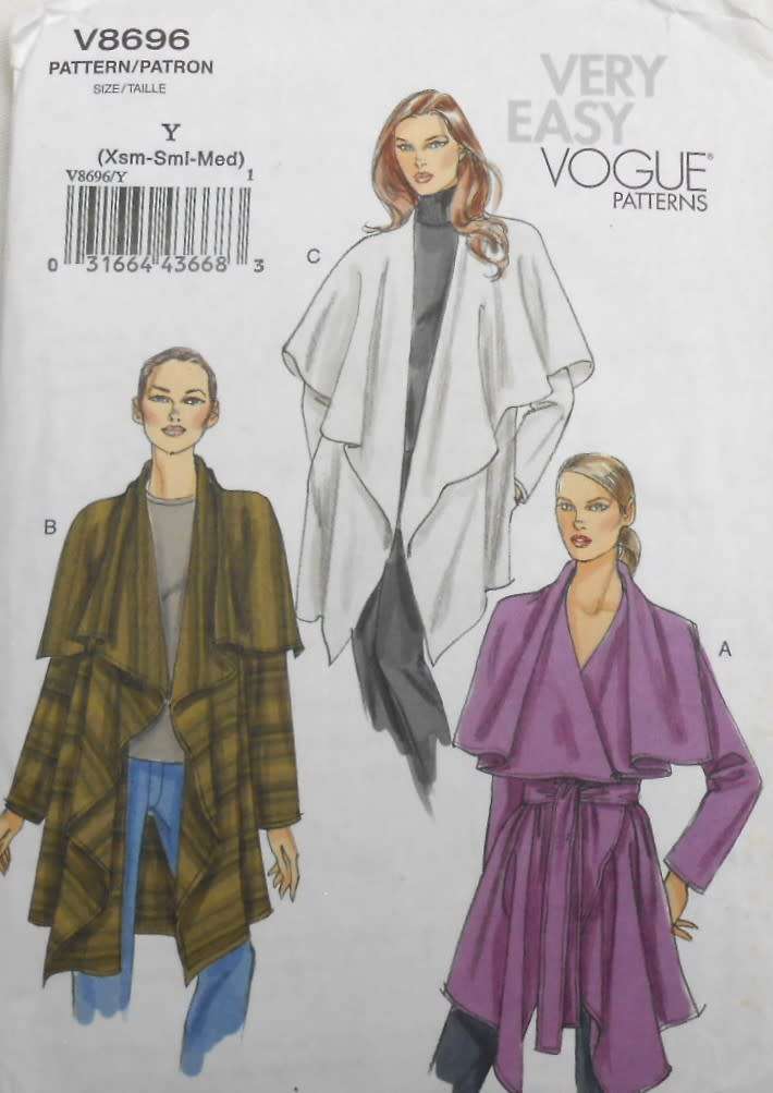 VERY EASY VOGUE PATTERN V8696 JACKET & BELT-SIZE XS-S-M  (4-14)- COMPLETE-UNCUT TO SIZE 14