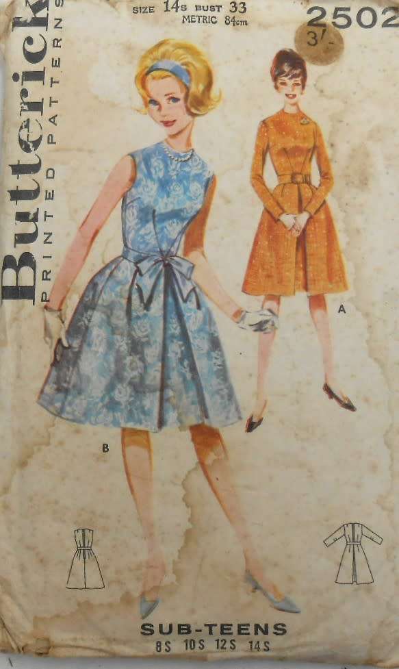 VINTAGE BUTTERICK 2502 SUB-TEEN V-DARTED DRESS SIZE 14s BUST 33 SEE LISTING