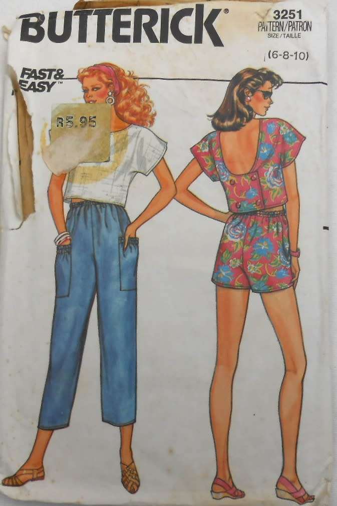 BUTTERICK 3251 TOP-SHORTS-PANTS SIZE 6-8-10 COMPLETE-CUT TO 10