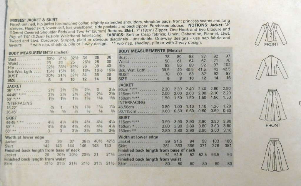 BUTTERICK 5217 JACKET & SKIRT SIZE 6-8-10 COMPLETE-UNCUT-F/FOLDED