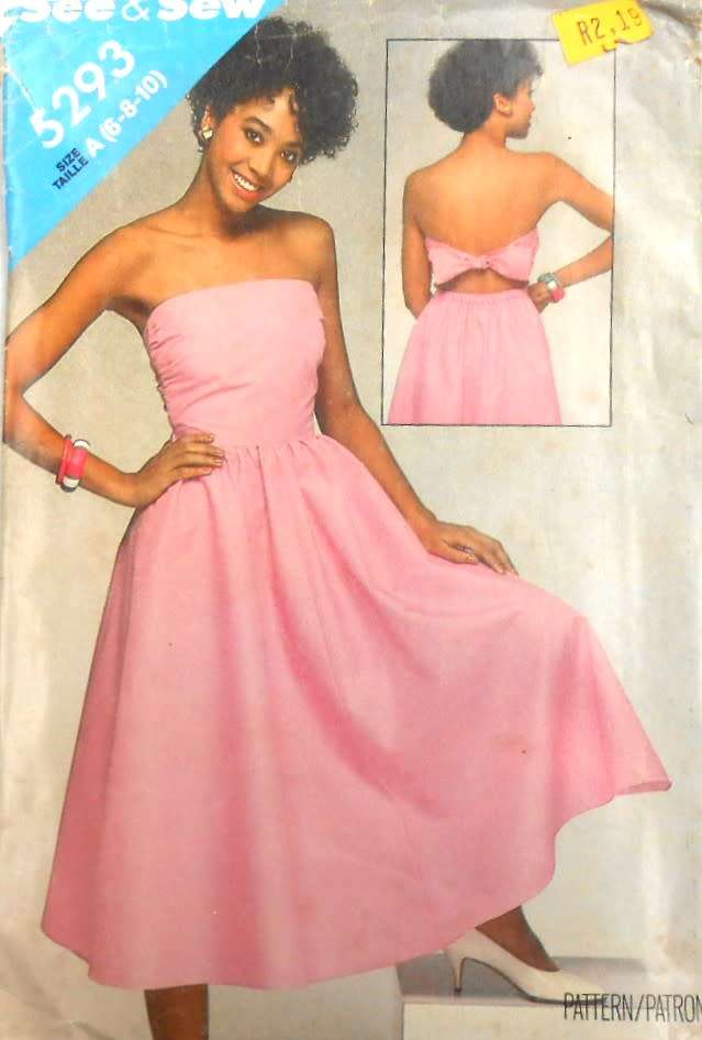 BUTTERICK 5293 STRAPLESS FITTED BODICE DRESS SIZE 6-8-10-COMPLETE- CUT TO SIZE 10
