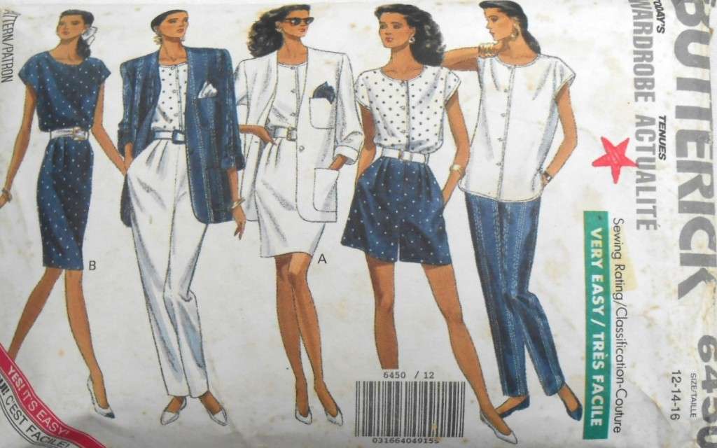 BUTTERICK 6450 JACKET- TOP-SKIRT-PANTS-SHORTS SIZE 12-14-16 COMPLETE-CUT TO 16