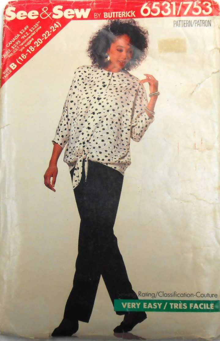 BUTTERICK 6531 TOP & PANTS SIZE 16-18-20-22-24 COMPLETE-TOP CUT TO 18 PANTS CUT TO 24-ZIPLOC