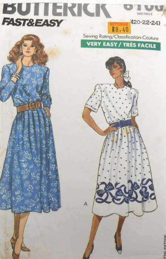 BUTTERICK 6100 DRESS WITH LOOSE FITTING BODICE SIZE 20-22-24 COMPLETE-CUT TO 24