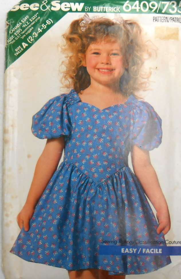 BUTTERICK 6409 LOVELY GIRLS DRESS SIZE 2-3-4-5-6- YEARS COMPLETE-UNCUT-F/FOLDED